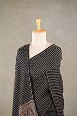 Black Handloom Crepe Khaddi Silk Saree with Antique Zari Stripes