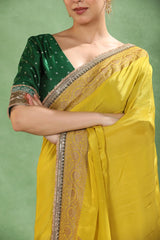 Olive Yellow Crepe Silk Saree for Haldi Ceremony