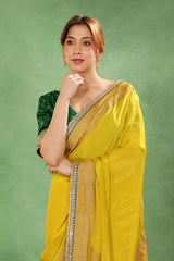 Olive Yellow Crepe Silk Saree for Haldi Ceremony
