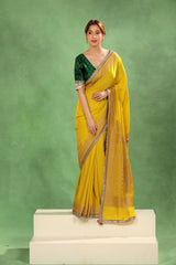 Olive Yellow Crepe Silk Saree for Haldi Ceremony