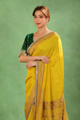 Olive Yellow Crepe Silk Saree for Haldi Ceremony