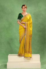 Olive Yellow Crepe Silk Saree for Haldi Ceremony