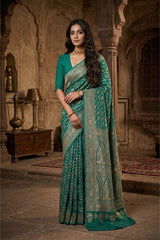 Green Crepe Banarasi Silk Saree with Pichwai Floral Work