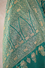 Green Crepe Banarasi Silk Saree with Pichwai Floral Work