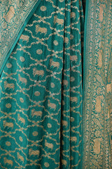 Green Crepe Banarasi Silk Saree with Pichwai Floral Work