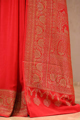 Red Banarasi Crepe Silk Saree with Antique Zari Border