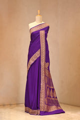 Purple Banarasi Crepe Silk Saree with Antique Zari Border
