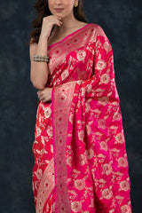 Pink Floral Meenakari Handwoven Banarasi Katan Silk Saree - Chinaya Banaras
