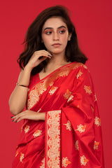 Red Kadhwa Woven Banarasi Katan Silk Saree - Chinaya Banaras