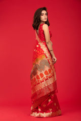 Red Kadhwa Woven Banarasi Katan Silk Saree - Chinaya Banaras