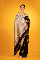 Black Sonarupa Handwoven Banarasi Satin Silk Saree - Chinaya Banaras