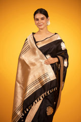 Black Sonarupa Handwoven Banarasi Satin Silk Saree - Chinaya Banaras