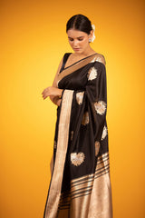 Black Sonarupa Handwoven Banarasi Satin Silk Saree - Chinaya Banaras