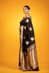 Black Sonarupa Handwoven Banarasi Satin Silk Saree - Chinaya Banaras