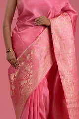 Rose Pink Ethnic Handwoven Banarasi Satin Silk Saree - Chinaya Banaras