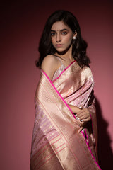 Rose Pink Ethnic Woven Banarasi Katan Silk Saree - Chinaya Banaras