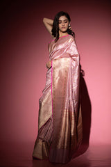Rose Pink Ethnic Woven Banarasi Katan Silk Saree - Chinaya Banaras