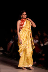 Light Yellow Kadhwa Woven Embellished Banarasi Katan Silk Saree - Chinaya Banaras