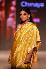 Light Yellow Kadhwa Woven Embellished Banarasi Katan Silk Saree - Chinaya Banaras