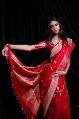 Dark Magenta Pink Kadhwa Woven Banarasi Satin Silk Saree - Chinaya Banaras