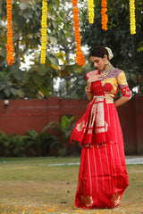 Bright Red Handloom Banarasi Silk Saree