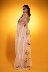 Dreamy White Embellished Organza Silk Saree - Chinaya Banaras