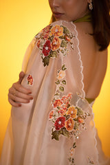 Dreamy White Embellished Organza Silk Saree - Chinaya Banaras