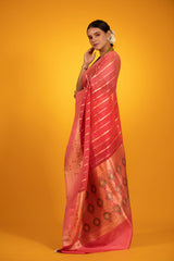 Salmon Pink Handwoven Organza Silk Saree - Chinaya Banaras