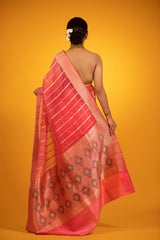 Salmon Pink Handwoven Organza Silk Saree - Chinaya Banaras