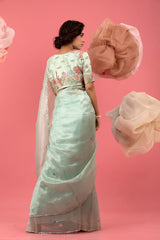 Aqua Blue Embellished Tissue Silk Saree - Chinaya Banaras