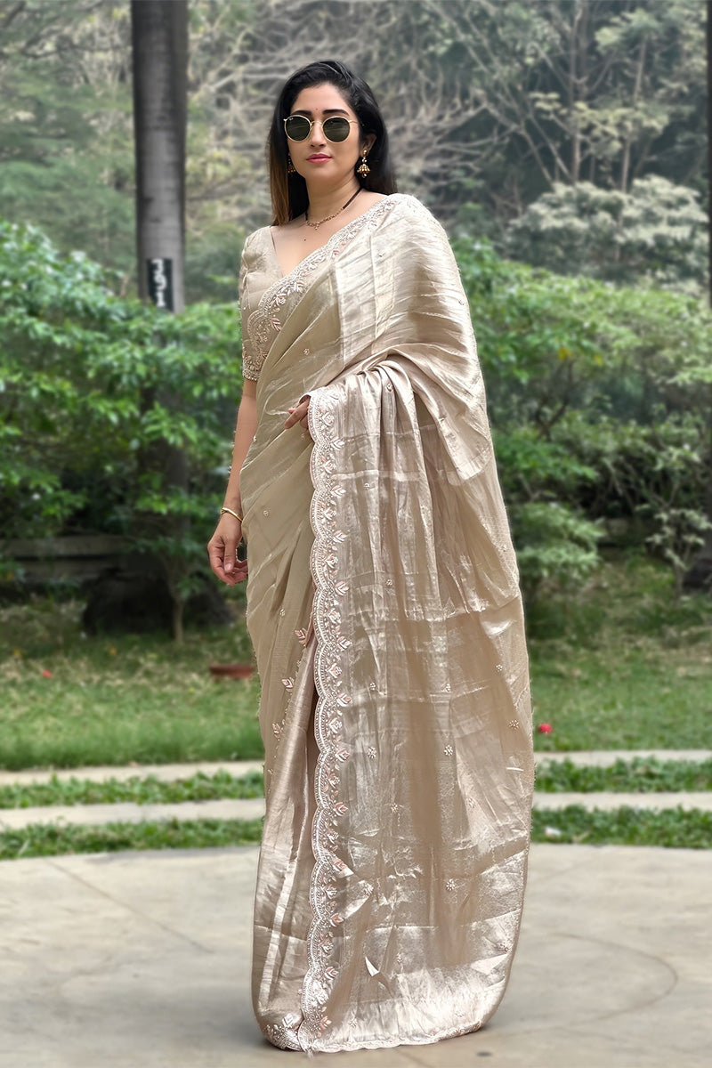 Rose Gold Bollywood Banarasi Saree – Chinaya Banaras