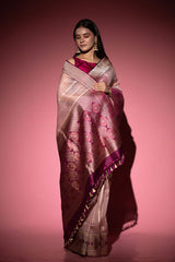 Pastel Pink Ethnic Handwoven Organza Silk Saree - Chinaya Banaras