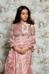 Baby Pink Embellished Tissue Silk Saree