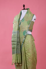 Pista Green Geometrical Rangkat Woven Chiniya Silk Saree - Chinaya Banaras