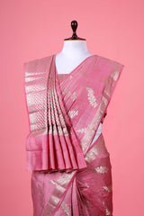 Glittery Pink Ethnic Woven Chiniya Silk Saree