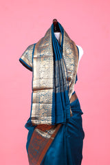 Blue Ethnic Woven Chiniya Silk Saree