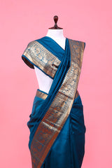 Blue Ethnic Woven Chiniya Silk Saree