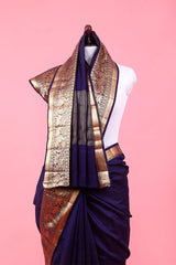 Blue Ethnic Woven Chiniya Silk Saree