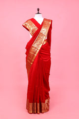 chiniya silk saree, red saree, banarasi saree, festive wear saree, wedding saree