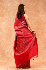 Dark Pink Ethnic Woven Silk Saree