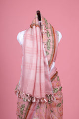 Pink Linen Saree With Pichwai Print