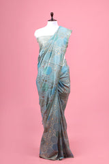 chiniya silk saree, powder blue saree, banarasi saree, festive wear saree, wedding saree