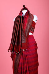 Magenta Pink Rangkat Handwoven Raw Silk Saree - Chinaya Banaras