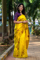 Alkananda Bodapaty In Mustard Yellow Ethnic Handwoven Raw Silk Saree - Chinaya Banaras