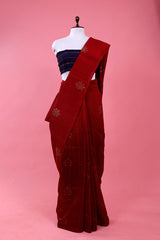 maroon saree, raw silk saree, wedding saree, bridal saree, party wear saree