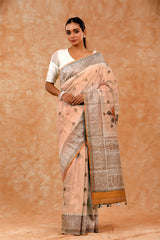 Floral Handpainted Raw Silk Saree