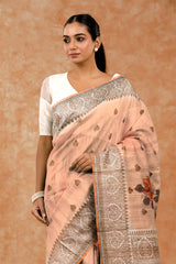 Floral Handpainted Raw Silk Saree