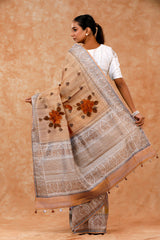 Floral Handpainted Raw Silk Saree