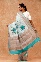 Floral Handpainted Raw Silk Saree