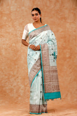 Blue saree, raw silk saree, wedding saree, bridal saree, party wear saree, Wedding Saree